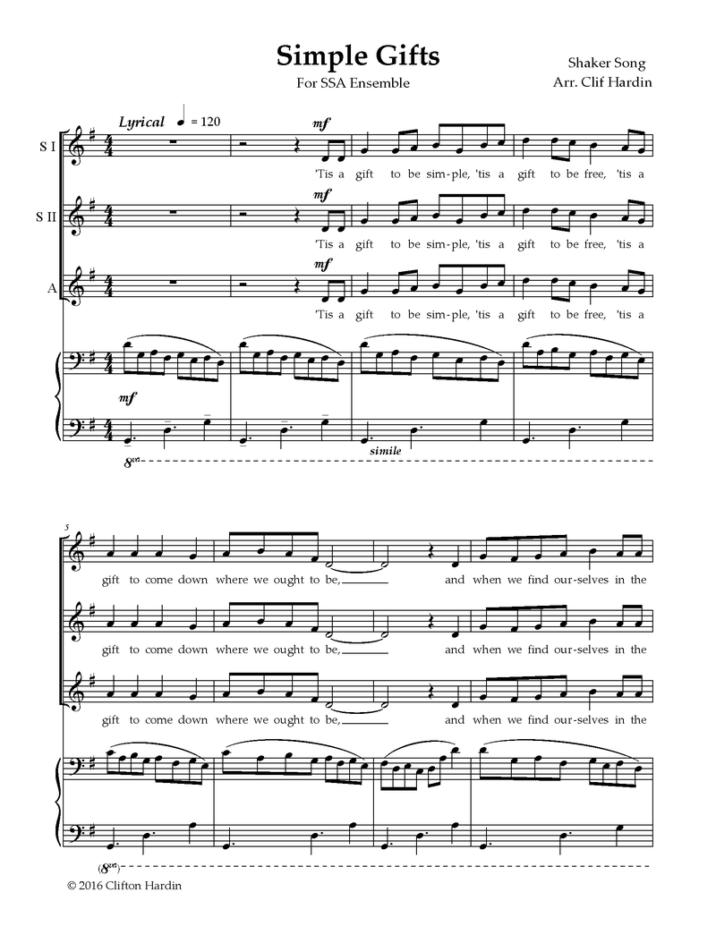 Simple Gifts (SSA)